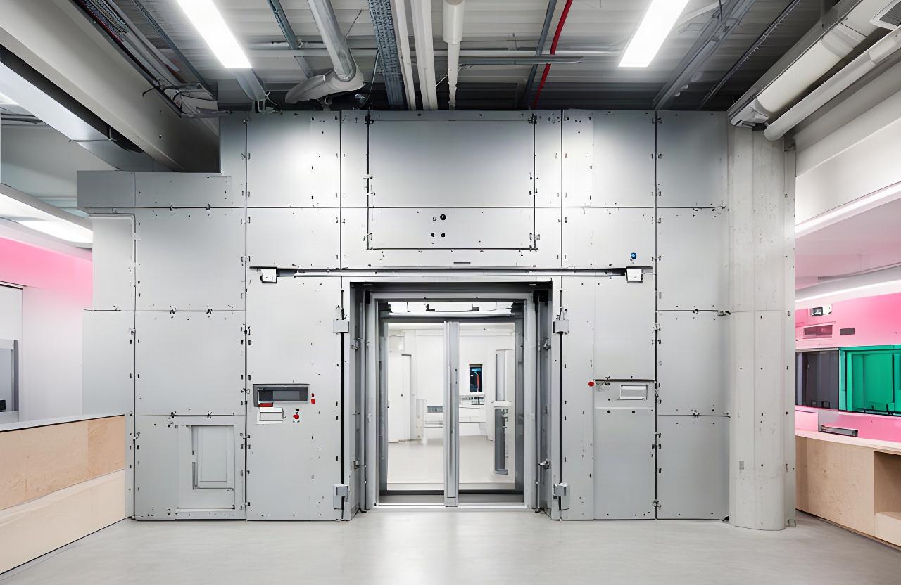 Modular strongroom assembled from steel panels inside a modern cash centre